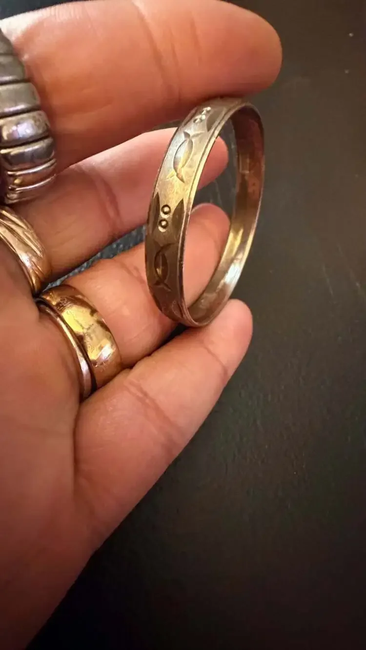 Vintage Silver Tone Etched Fish Motif Baby Bangle Bracelet